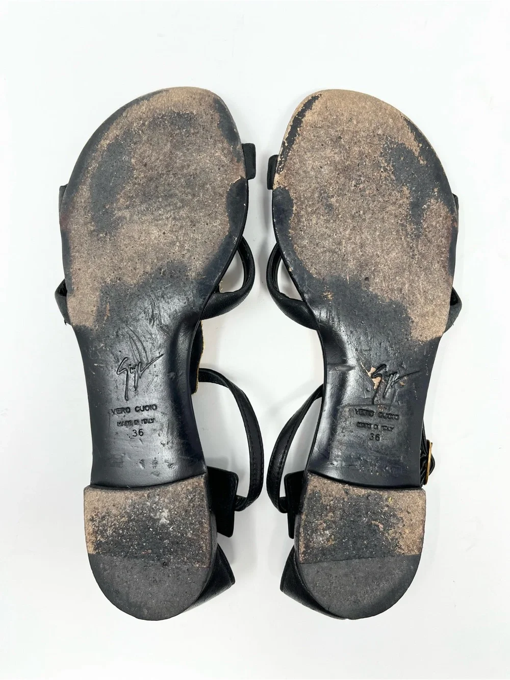 Giuseppe Zanotti Black Leather Gold Alligator Embellished Flat Sandals Flats 36